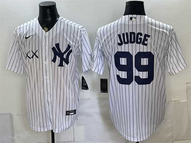Mens New York Yankees x KAWS #99 Aaron Judge White Stadium Stitched Jersey