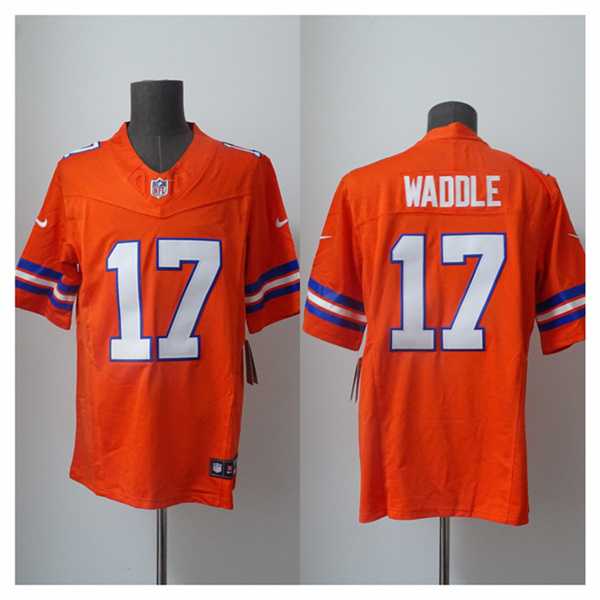 Mens Denver Broncos #17 Jaylen Waddle Orange 2026 F.U.S.E. Mile High Collection 1977 Throwback Vapor Limited Stitched Jersey