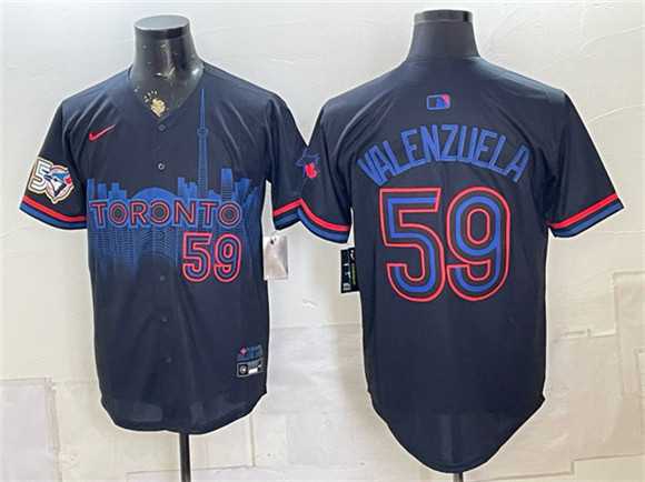 Mens Toronto Blue Jays #59 Brandon Valenzuela Navy 50 Seasons Patch 2024 City Connect Limited Stitched Jersey Dzhi