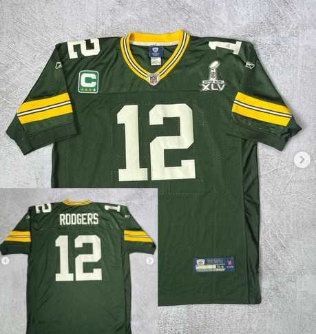 Mens Green Bay Packers #12 Aaron Rodgers Green Super Bowl XLV patch Throwback Jersey