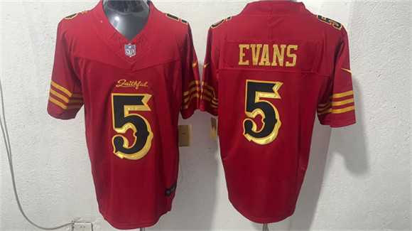 Mens San Francisco 49ers #5 Mike Evans Red Gold 2026 F.U.S.E. Rivalries Vapor Limited Stitched Jersey