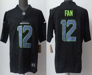 Mens Seattle Seahawks #12 Fan Limited Black Fashion FUSE Vapor Jersey
