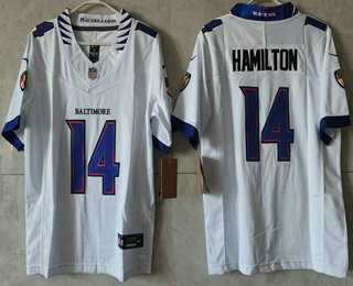 Womens Baltimore Ravens #14 Kyle Hamilton Limited White Vapor FUSE Jersey->->