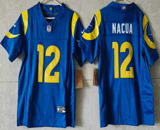 Womens Los Angeles Rams #12 Puka Nacua Limited Blue FUSE Vapor Jersey->->