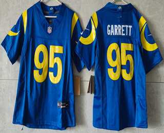 Womens Los Angeles Rams #95 Myles Garrett Limited Blue FUSE Vapor Jersey->->