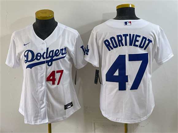 Womens Los Angeles Dodgers #47 Ben Rortvedt White Cool Base Stitched Jersey(Run Small)