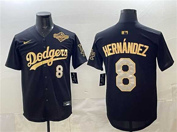Mens Los Angeles Dodgers #8 Enrique Hernandez Black Gold 2025 World Series Limited Stitched Jersey
