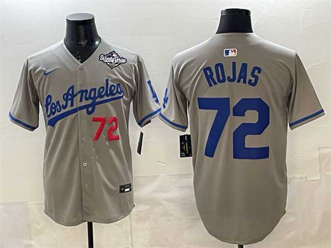 Mens Los Angeles Dodgers #72 Miguel Rojas Grey 2025 World Series Patch Limited Stitched Jersey