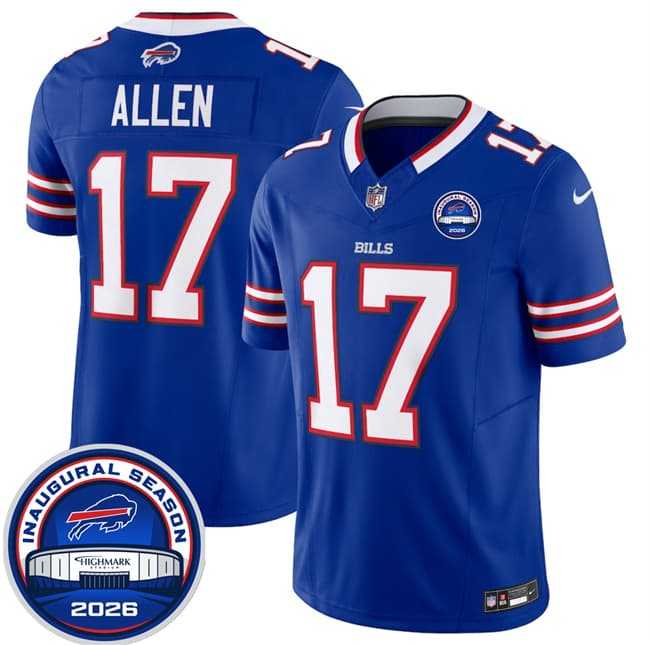 Mens Buffalo Bills #17 Josh Allen Blue F.U.S.E. 2026 Inaugural Season at Highmark Stadium Stitched Jersey Dzhi->->