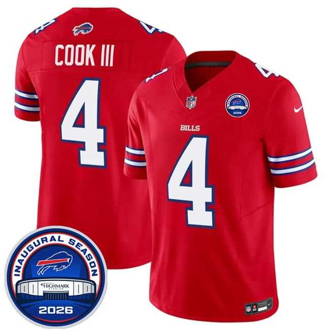 Mens Buffalo Bills #4 James Cook III Red F.U.S.E. 2026 Inaugural Season at Highmark Stadium Stitched Jersey Dzhi->->