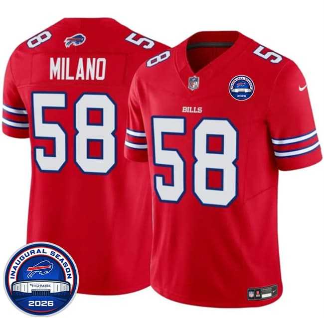 Mens Buffalo Bills #58 Matt Milano Red F.U.S.E. 2026 Inaugural Season at Highmark Stadium Stitched Jersey Dzhi->->