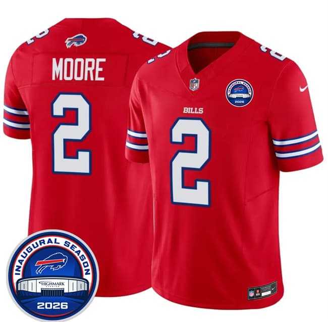 Mens Buffalo Bills #2 D.J. Moore Red F.U.S.E. 2026 Inaugural Season at Highmark Stadium Stitched Jersey Dzhi->->