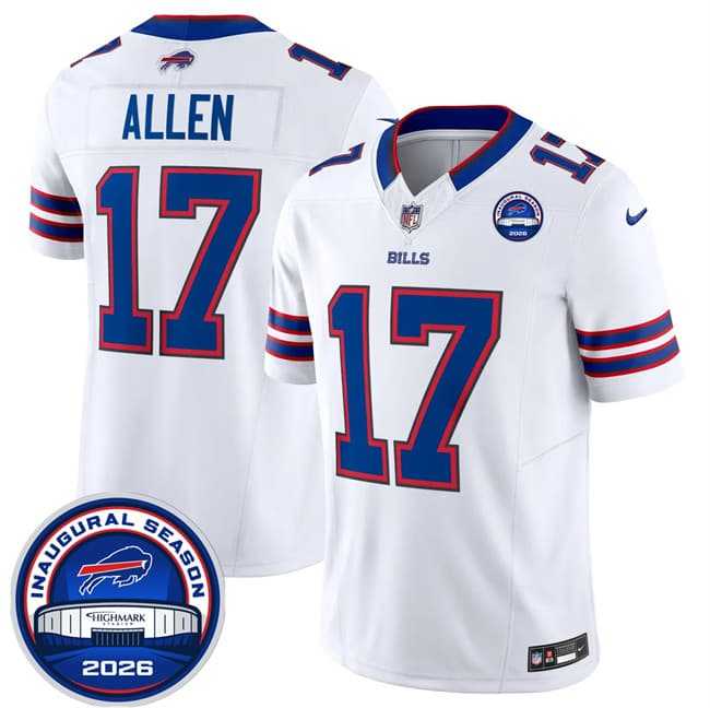 Mens Buffalo Bills #17 Josh Allen White F.U.S.E. 2026 Inaugural Season at Highmark Stadium Stitched Jersey Dzhi->->