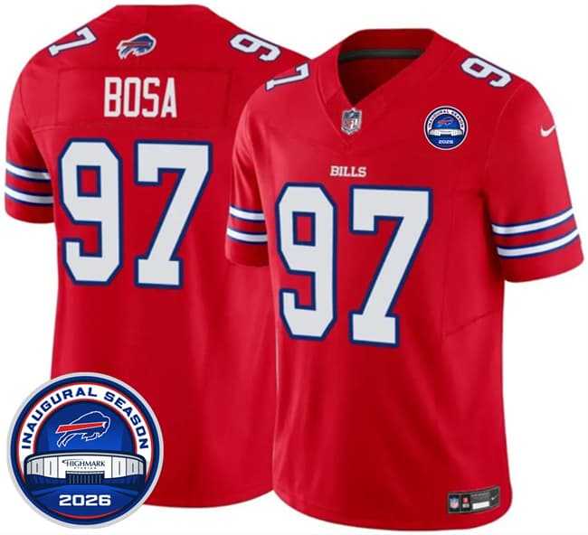 Mens Buffalo Bills #97 Joey Bosa Red F.U.S.E. 2026 Inaugural Season at Highmark Stadium Stitched Jersey Dzhi->->
