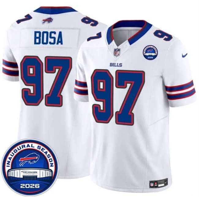 Mens Buffalo Bills #97 Joey Bosa White F.U.S.E. 2026 Inaugural Season at Highmark Stadium Stitched Jersey Dzhi->->