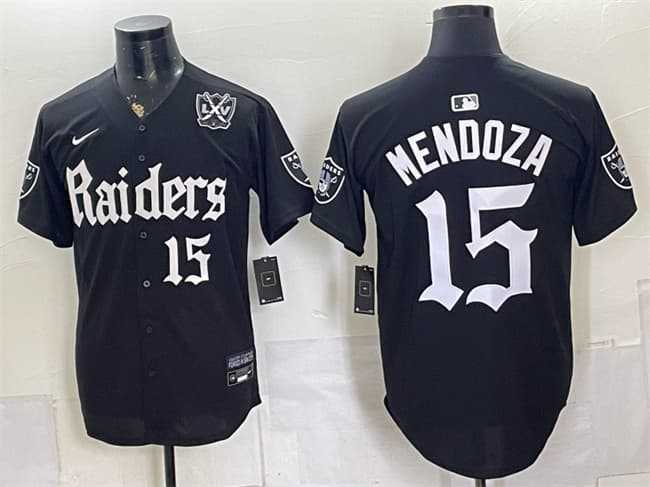 Mens Las Vegas Raiders #15 Fernando Mendoza Black Gothic Sin City Shadows Edition With 65th Anniversary Patch Vapor Limited Stitched Baseball Jersey