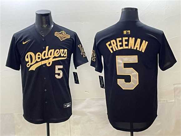 Mens Los Angeles Dodgers #5 Freddie Freeman Black Gold 2025 World Series Limited Stitched Jersey
