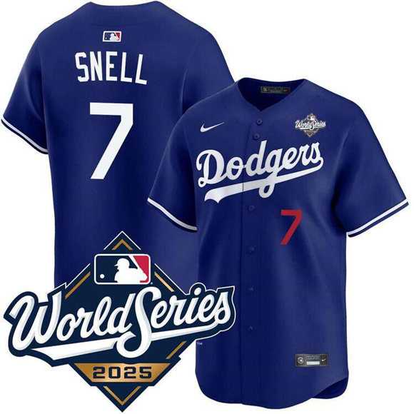 Mens Los Angeles Dodgers #7 Blake Snell Royal 2025 World Series Limited Stitched Jersey