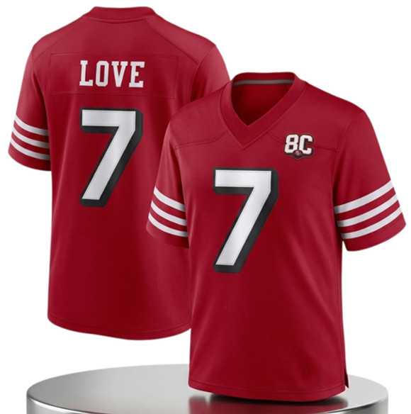 Mens San Francisco 49ers #7 Daejon Love Red 80th Anniversary Patch 2026 Stitched Jersey Dzhi->->