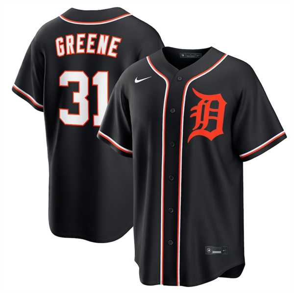 Mens Detroit Tigers #31 Riley Greene Black Out Stitched Jersey Dzhi
