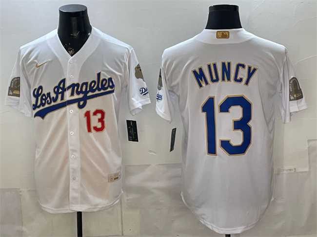 Mens Los Angeles Dodgers #13 Max Muncy White 2026 Gold Collection 9x & B2B Champs Patch Stitched Jersey Dzhi