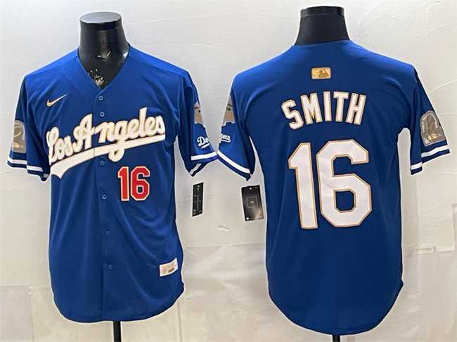 Mens Los Angeles Dodgers #16 Will Smith Royal 2026 Gold Collection 9x & B2B Champs Patch Stitched Jersey Dzhi