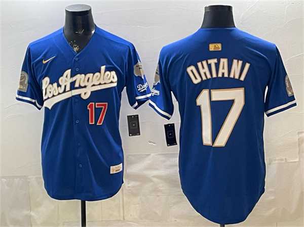 Mens Los Angeles Dodgers #17 Shohei Ohtani Royal 2026 Gold Collection 9x & B2B Champs Patch Stitched Jersey Dzhi