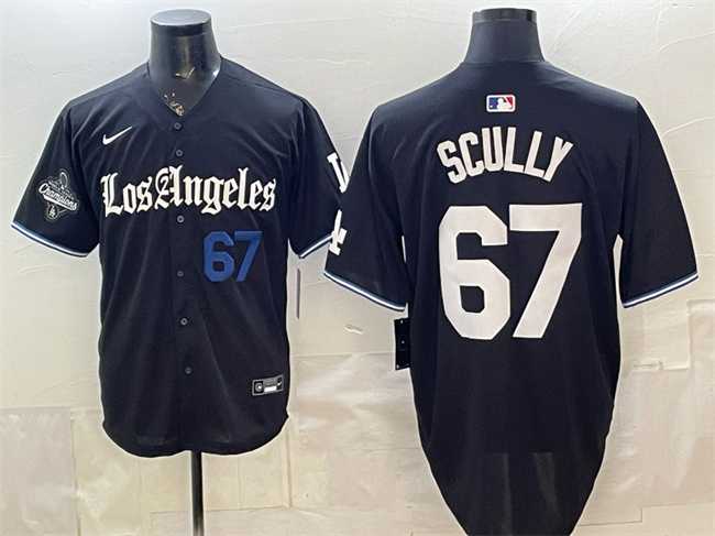 Mens Los Angeles Dodgers #67 Vin Scully Black 2025 World Series Champions Patch Gothic Edition Vapor Premier Limited Stitched Jersey Dzhi