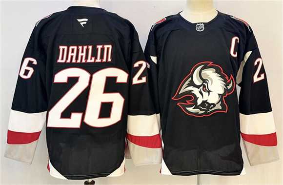 Mens Buffalo Sabres #26 Rasmus Dahlin Black 2024-25 Alternate With C Patch Stitched Jersey