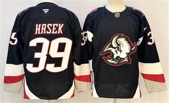 Mens Buffalo Sabres #39 Dominik Hasek Black 2024-25 Alternate Stitched Hockey Jersey