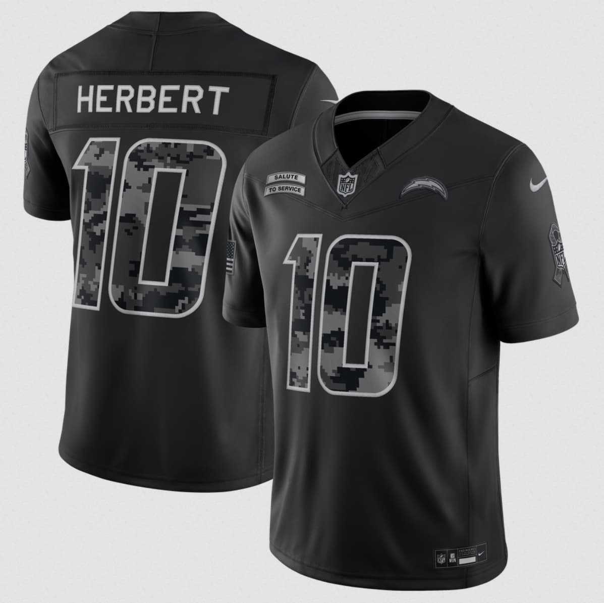 Mens Los Angeles Chargers #10 Justin Herbert Black 2026 F.U.S.E. Salute to Service Limited Stitched Jersey