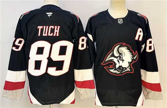 Mens Buffalo Sabres #89 Alex Tuch Black 2024-25 With A Patch Alternate Stitched Hockey Jersey