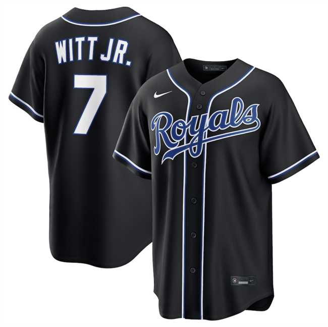 Mens Kansas City Royals #7 Bobby Witt Jr. 2026 Fashion Replica Black Out Stitched Jersey Dzhi