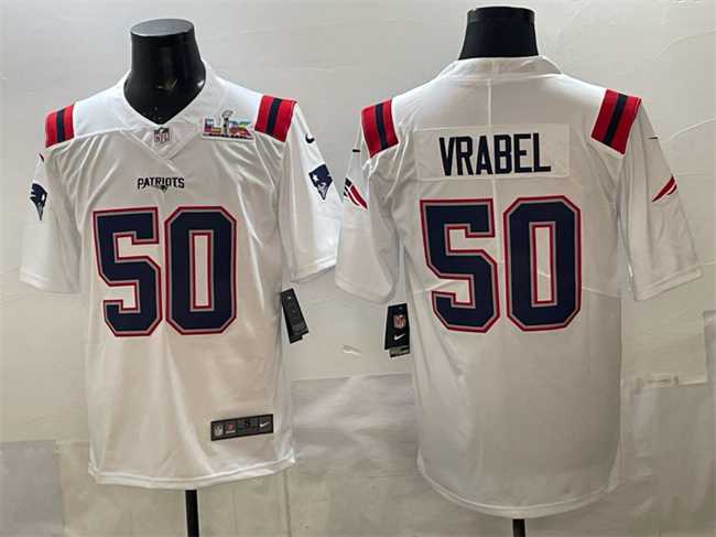 Mens New England Patriots #50 Mike Vrabel White With Super Bowl LX Patch Vapor Limited Stitched Jersey