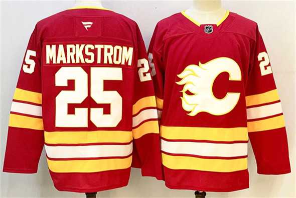 Mens Calgary Flames #25 Jacob Markstrom Red 2024-25 Home Stitched Hockey Jersey