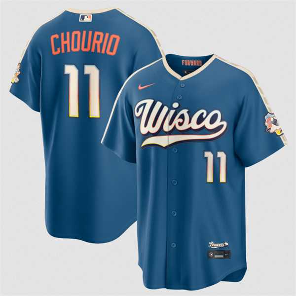 Mens Milwaukee Brewers #11 Jackson Chourio Mineral Blue 2026 City Connect Stadium Stitched Stitched Jersey Dzhi