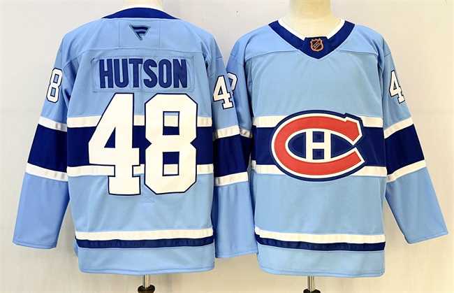 Mens Montreal Canadiens #48 Lane Hutson Blue 2023-24 Reverse Retro Stitched Jersey