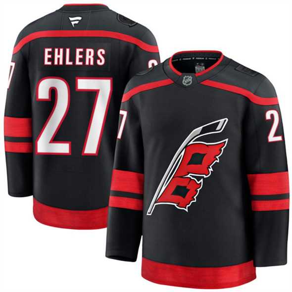Mens Carolina Hurricanes #27 Nikolaj Ehlers Black 2024-25 Home Stitched Hockey Jersey Dzhi