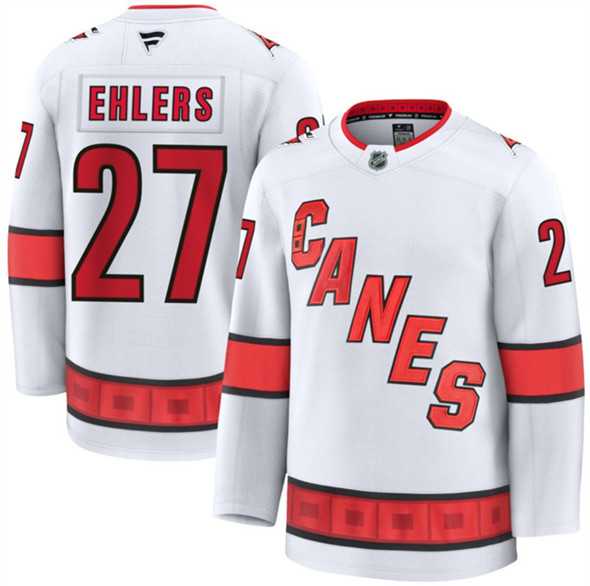 Mens Carolina Hurricanes #27 Nikolaj Ehlers White 2024-25 Away Stitched Hockey Jersey Dzhi