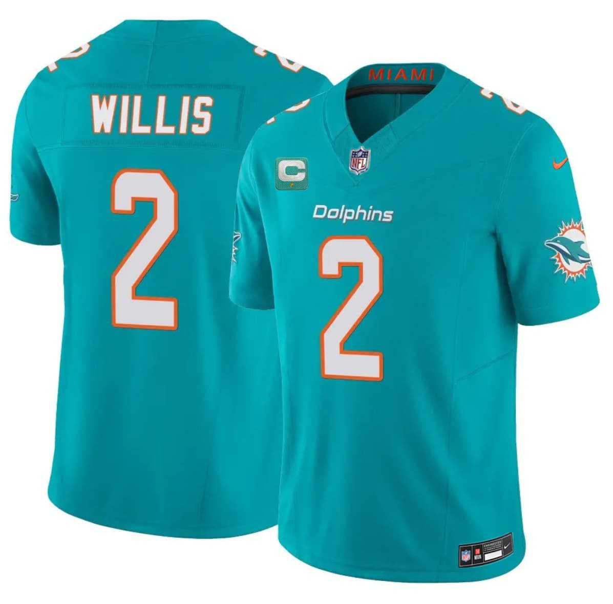 Mens Miami Dolphins #2 Malik Willis Aqua 2026 F.U.S.E. 1-Star C Patch Vapor Limited Stitched Jersey Dzhi