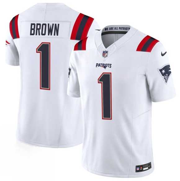 Mens New England Patriots #1 A.J. Brown White 2026 F.U.S.E. Vapor Limited Stitched Jersey