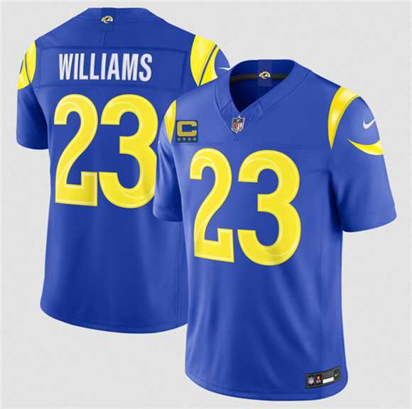 Mens Los Angeles Rams #23 Kyren Williams Royal 2026 F.U.S.E. 4-Star C Patch Vapor Limited Stitched Jersey Dzhi