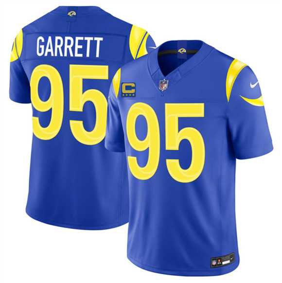 Mens Los Angeles Rams #95 Myles Garrett Royal 2026 F.U.S.E. 4-Star C Patch Vapor Limited Stitched Jersey Dzhi