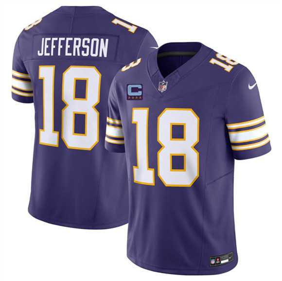 Mens Minnesota Vikings #18 Justin Jefferson Purple 2026 F.U.S.E. Throwback With 4-Star C Patch Vapor Untouchable Limited Stitched Jersey Dzhi