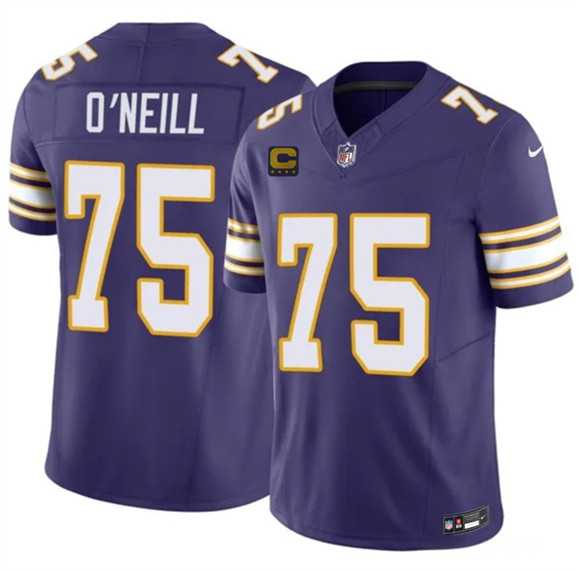 Mens Minnesota Vikings #75 Brian ONeill Purple 2026 F.U.S.E. 4-Star C Patch Vapor Untouchable Throwback Limited Stitched Jersey Dzhi