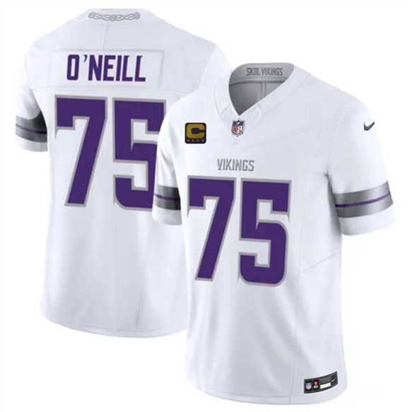 Mens Minnesota Vikings #75 Brian ONeill White 2026 F.U.S.E. 4-Star C Patch Winter Warrior Limited Stitched Jersey Dzhi