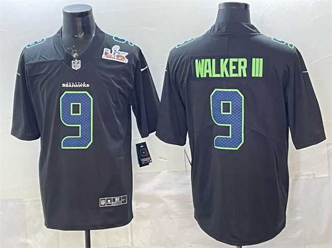 Mens Seattle Seahawks #9 Kenneth Walker III Black 2025 Super Bowl LX Patch Carbon Fashion Vapor Untouchable Limited Stitched Jersey