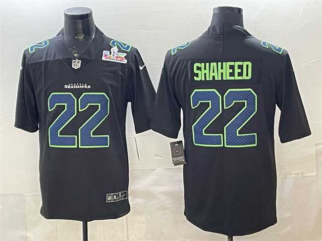 Mens Seattle Seahawks #22 Rashid Shaheed Black 2025 Super Bowl LX Patch Carbon Fashion Vapor Untouchable Limited Stitched Jersey
