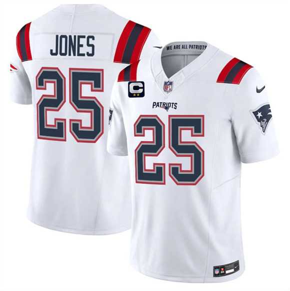 Mens New England Patriots #25 Marcus Jones White 2026 F.U.S.E. 2-Star C Pach Vapor Limited Stitched Jersey Dzhi