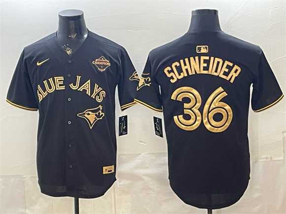 Mens Toronto Blue Jays #36 Davis Schneider Black Gold 2025 American League Champions Limited Stitched Jersey Dzhi